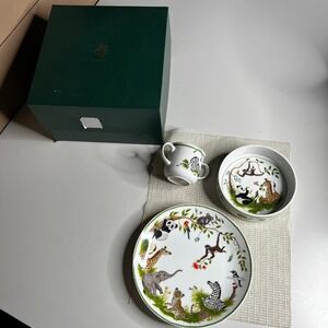 Lynn Chase‎ Jungle Party 3pc Childrens Porcelain Set Plate Bowl Cup Japan 1988